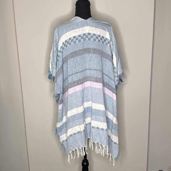 Echo Boho Open Front Cotton Poncho Shawl Kimono w/Fringe Women's One Size - Picture 5 of 7